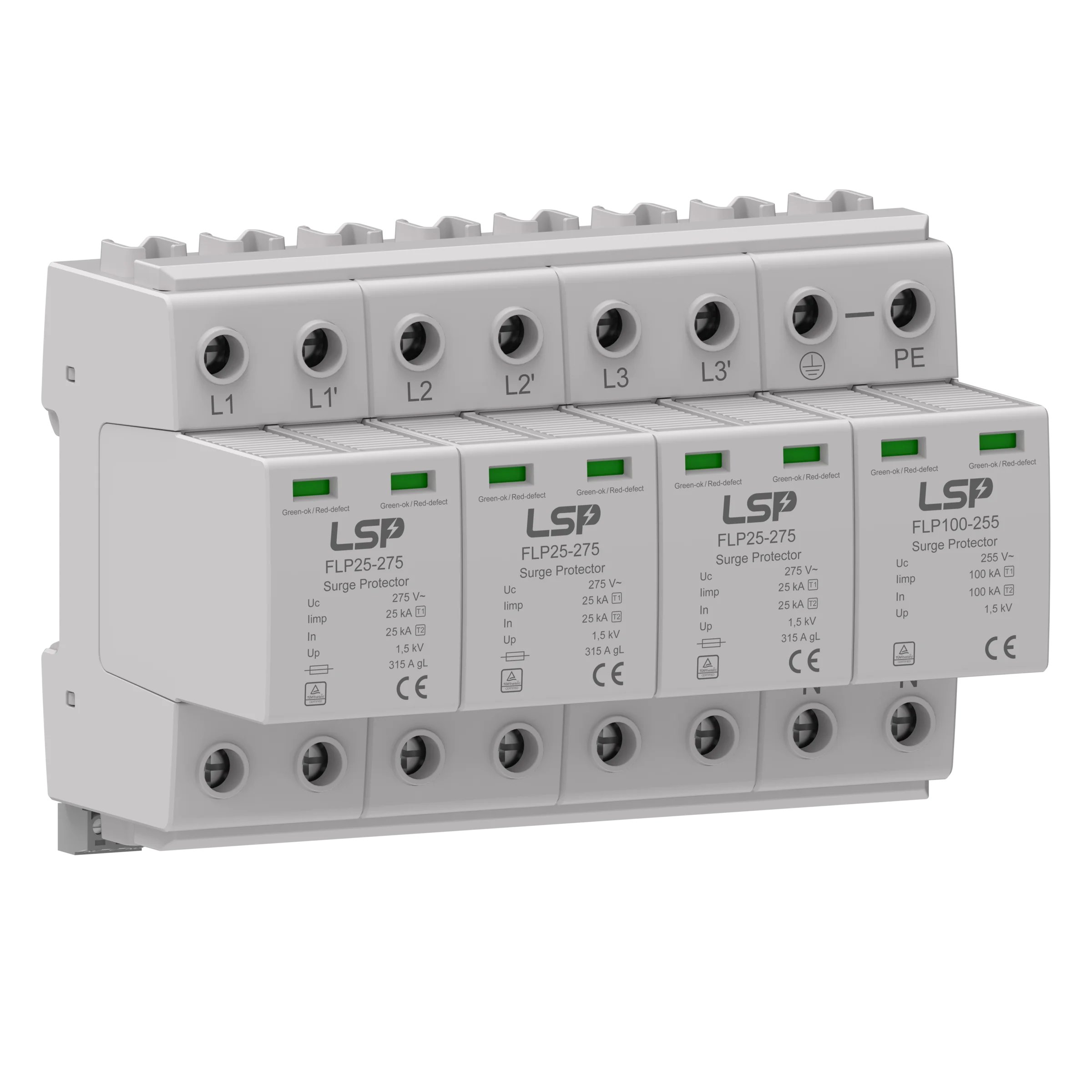 AC Surge Protection Device SPD Type 1 Type 2 Class B+C FLP25-275 3+1