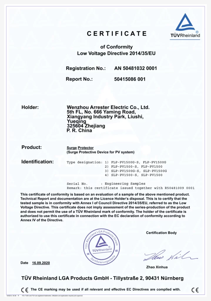 CE Certificate 1500V DC Surge Protection Device SPD for Inverter Solar Panel PV DC Combiner Box Type 1 Type 2